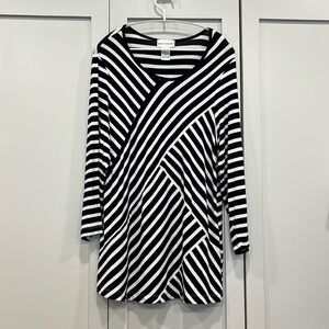 REBECCA MALONE Asymmetrical Striped Long Sleeve Top Sz.M (Buy Now Only)No Offers